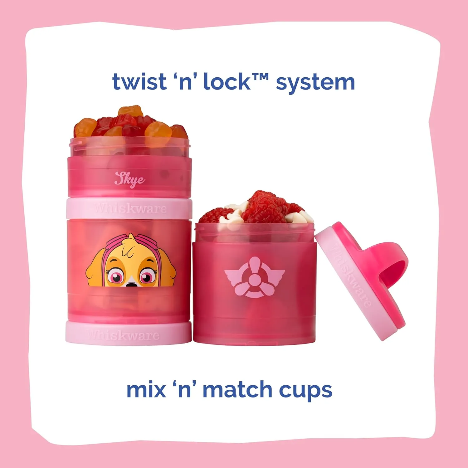 Whiskware Paw Patrol Stackable Snack Containers for Babies, Kids. and Toddlers, 3 Stackable Snack Cups for School and Travel, Backpack and Cupholder Friendly, Skye