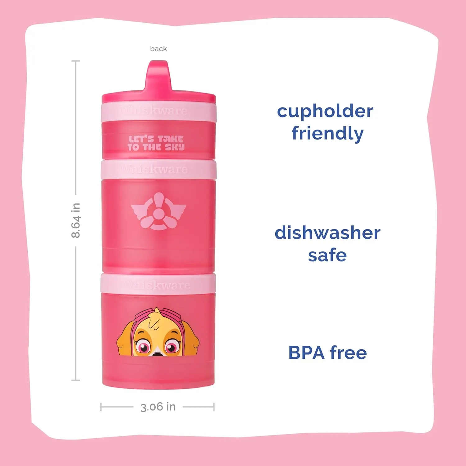 Whiskware Paw Patrol Stackable Snack Containers for Babies, Kids. and Toddlers, 3 Stackable Snack Cups for School and Travel, Backpack and Cupholder Friendly, Skye