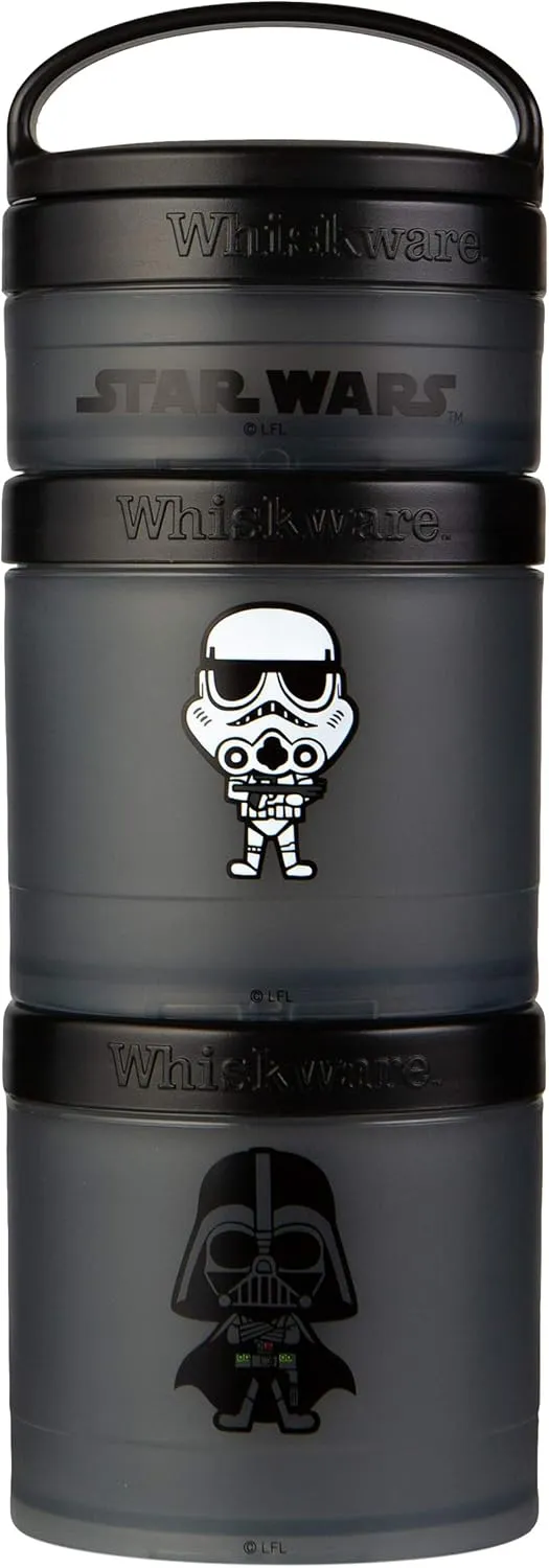 Whiskware Star Wars Stackable Snack Containers for Babies, Kids, and Toddlers, 3 Stackable Snack Cups for School and Travel, Formula and Cupholder Friendly, Stormtrooper and Darth Vader
