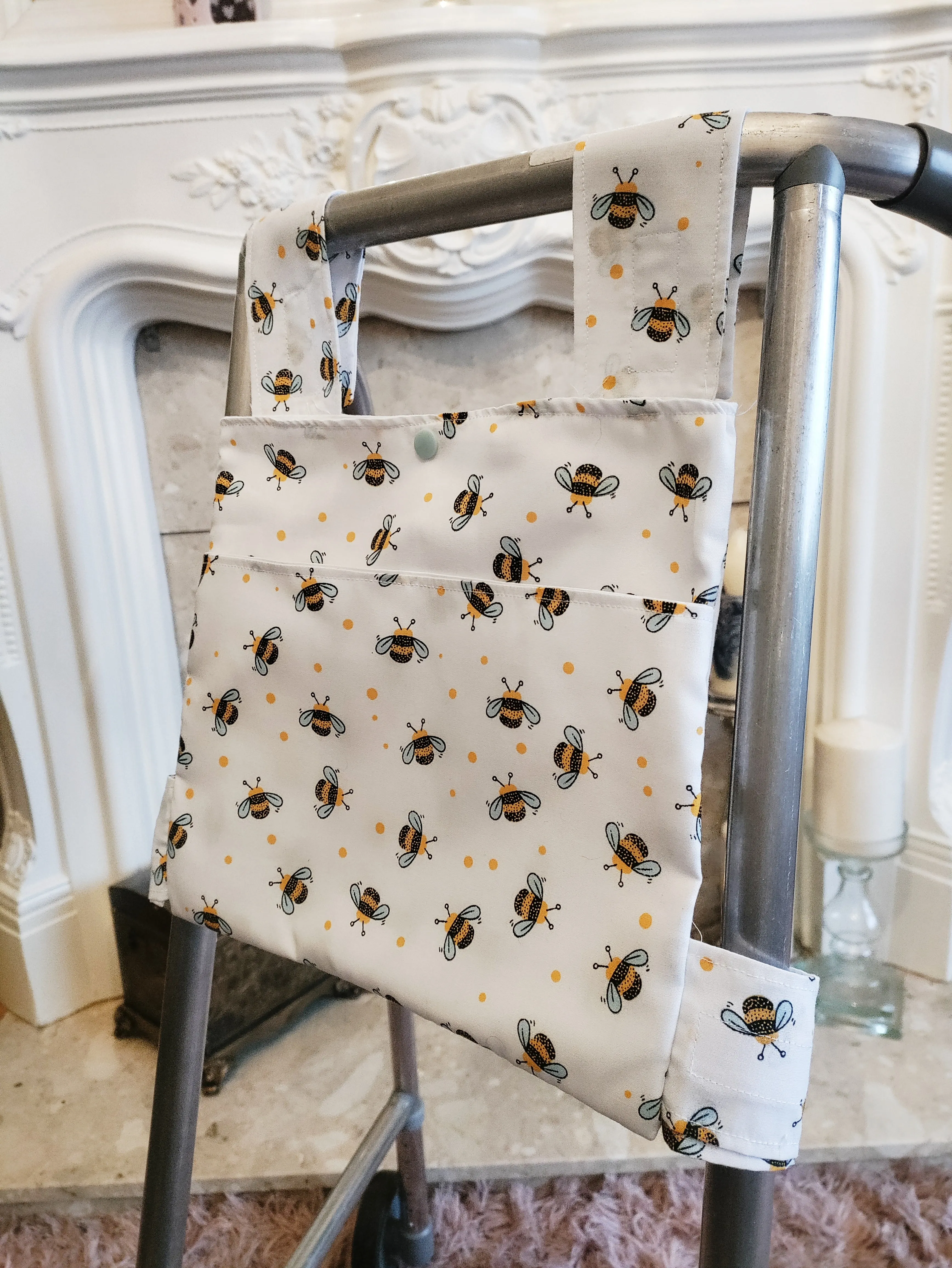 White bee Zimmer frame bag, walking frame bag, accessories, walking aid, handmade, bag, storage