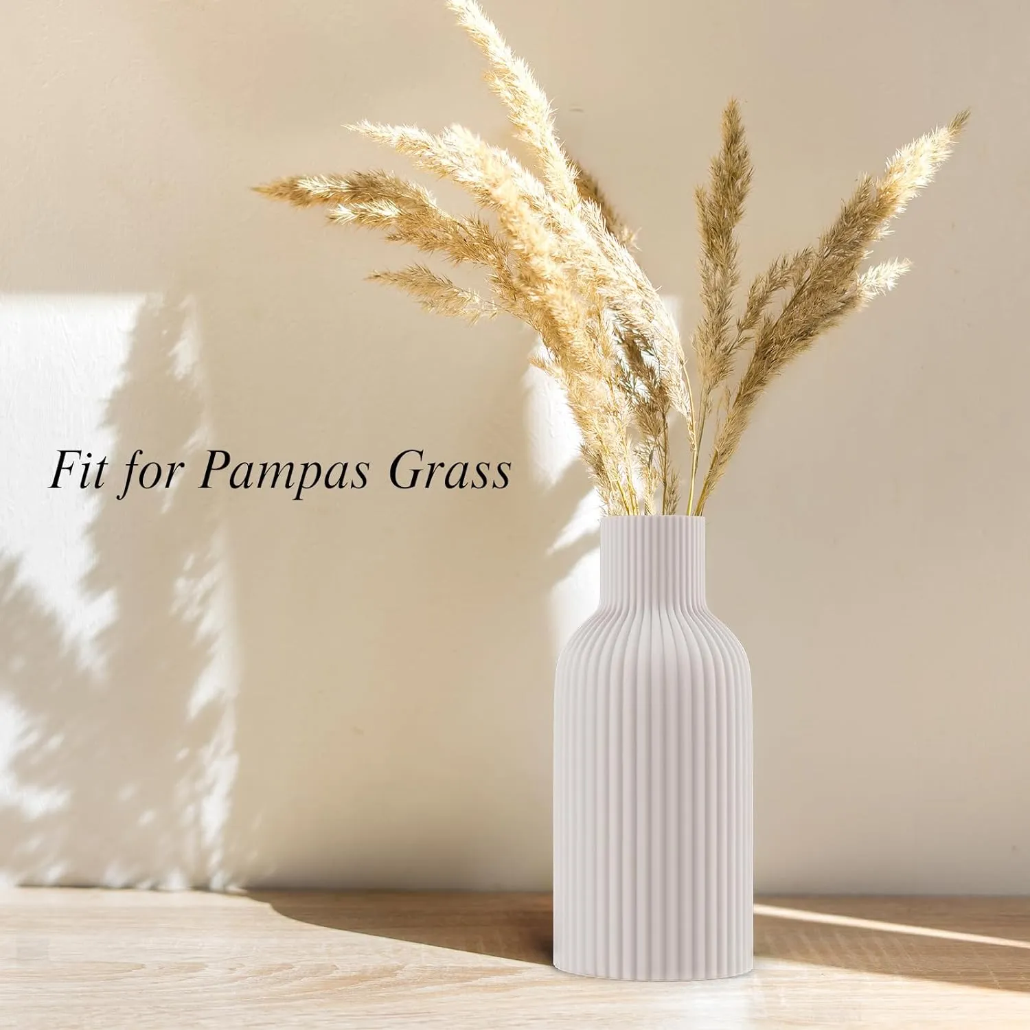 White Ceramic Flower Vase, Minimalist Modern Home Decor, Matte Finish Pampas Grass Vase for Table, Fireplace, Shelf, Mantel, Entryway and Centerpieces (10in)