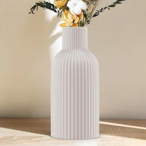 White Ceramic Flower Vase, Minimalist Modern Home Decor, Matte Finish Pampas Grass Vase for Table, Fireplace, Shelf, Mantel, Entryway and Centerpieces (10in)