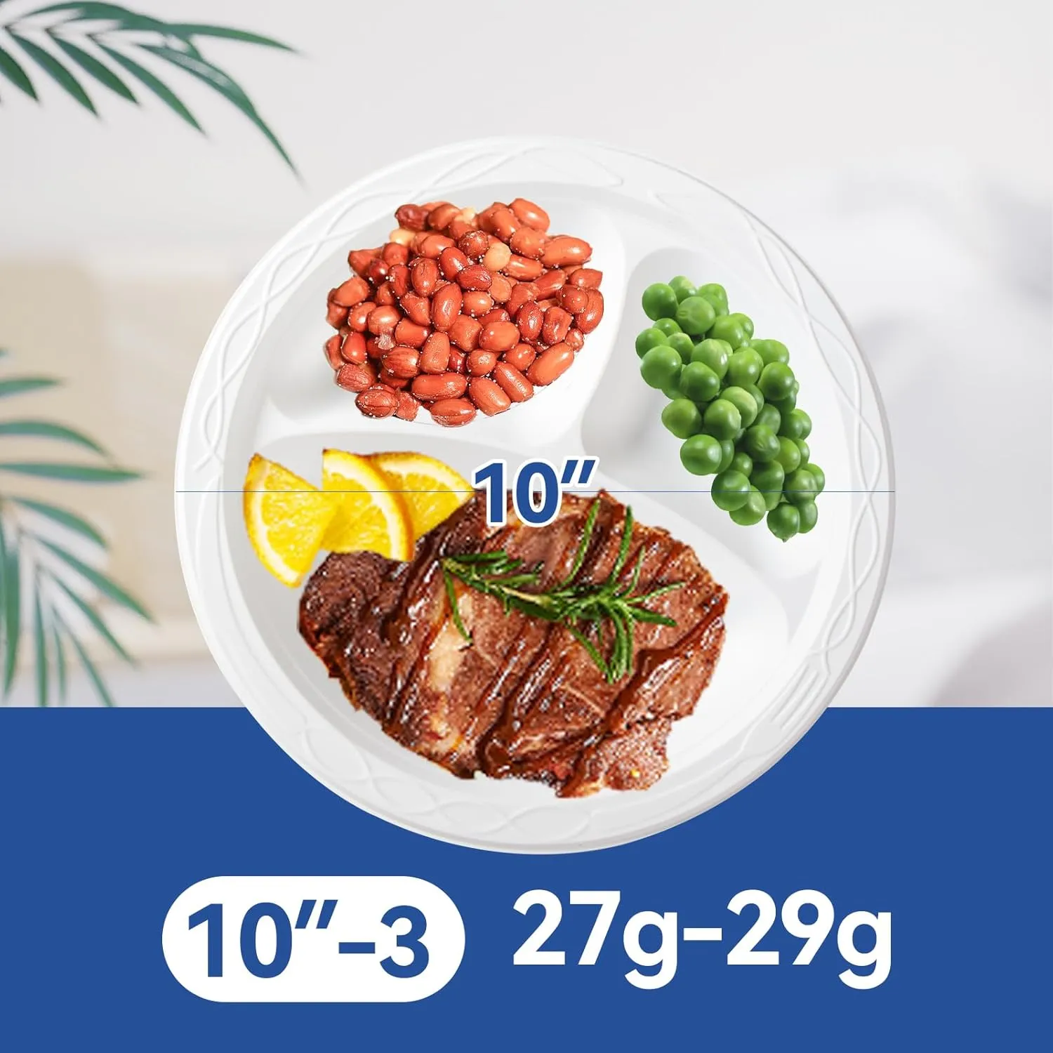 White Plastic Plates, Reusable 150 Pack 10 Inch Heavy Duty Dinner Plate Microwave Safe Easy Serving MFPP Party Trays