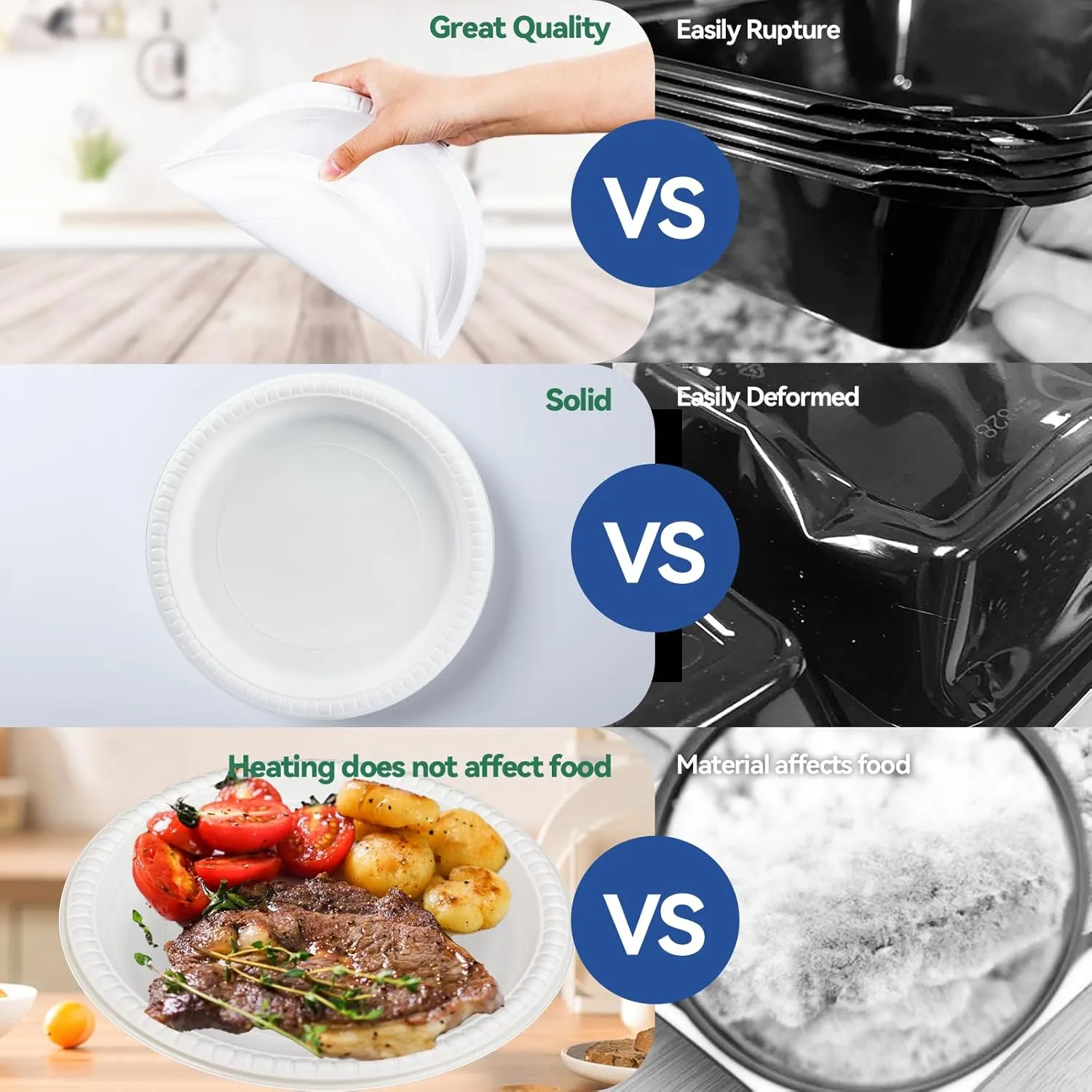 White Plastic Plates, Reusable 150 Pack 10 Inch MFPP Dinner Plate Heavy Duty Easy Serving Microwave Safe MFPP Party Trays