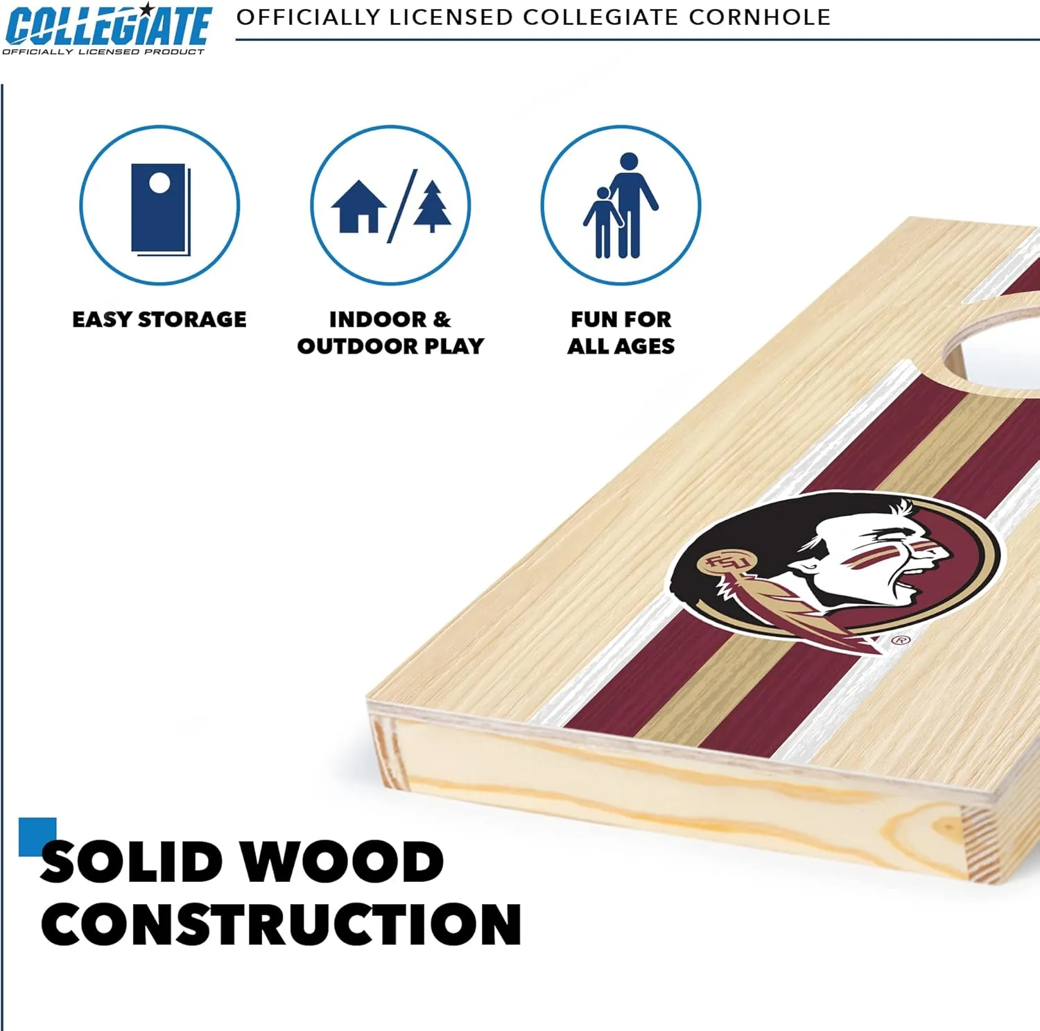 Wild Sports College Portable Size 1' x 2' Solid Wood Cornhole Set with Direct Print HD Team Graphics – Travel Size