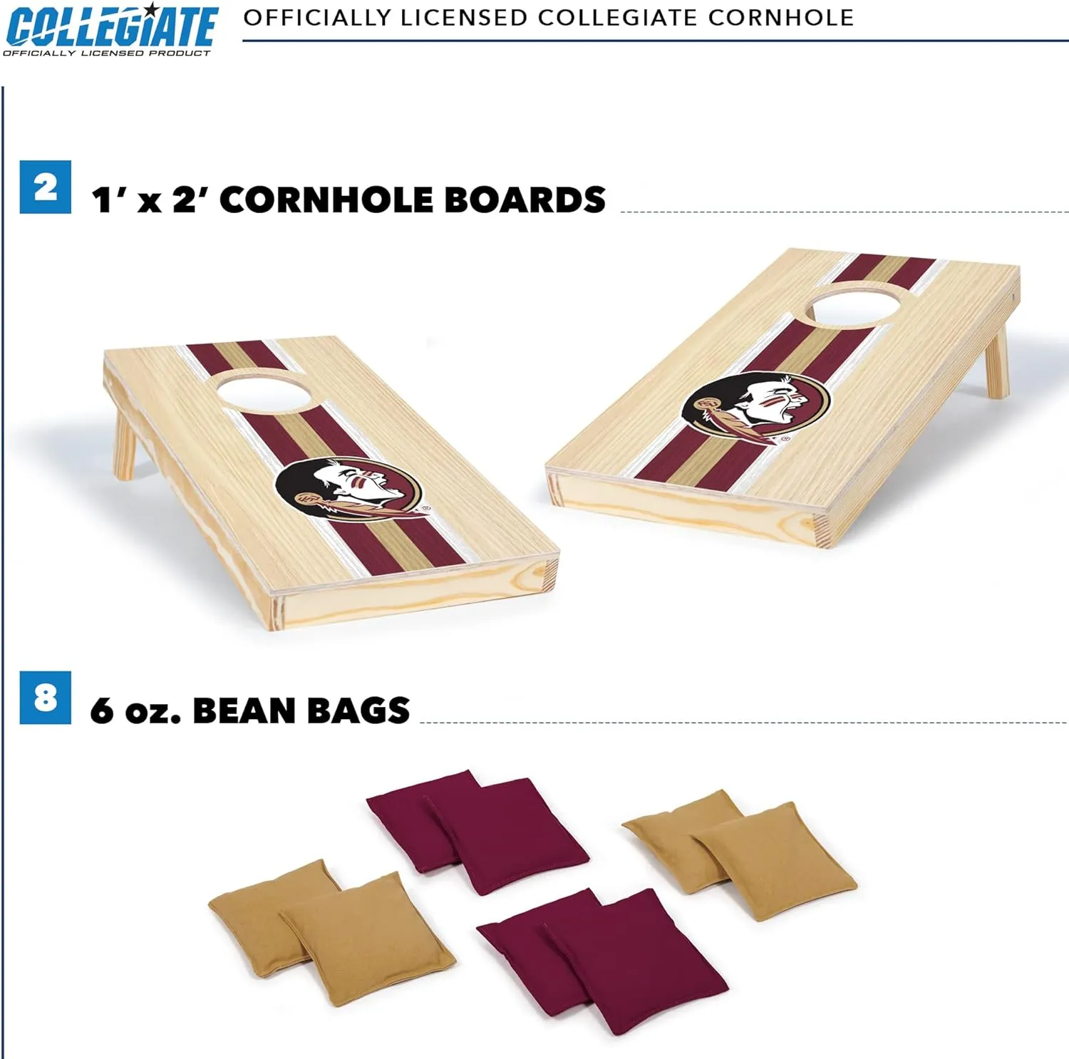Wild Sports College Portable Size 1' x 2' Solid Wood Cornhole Set with Direct Print HD Team Graphics – Travel Size