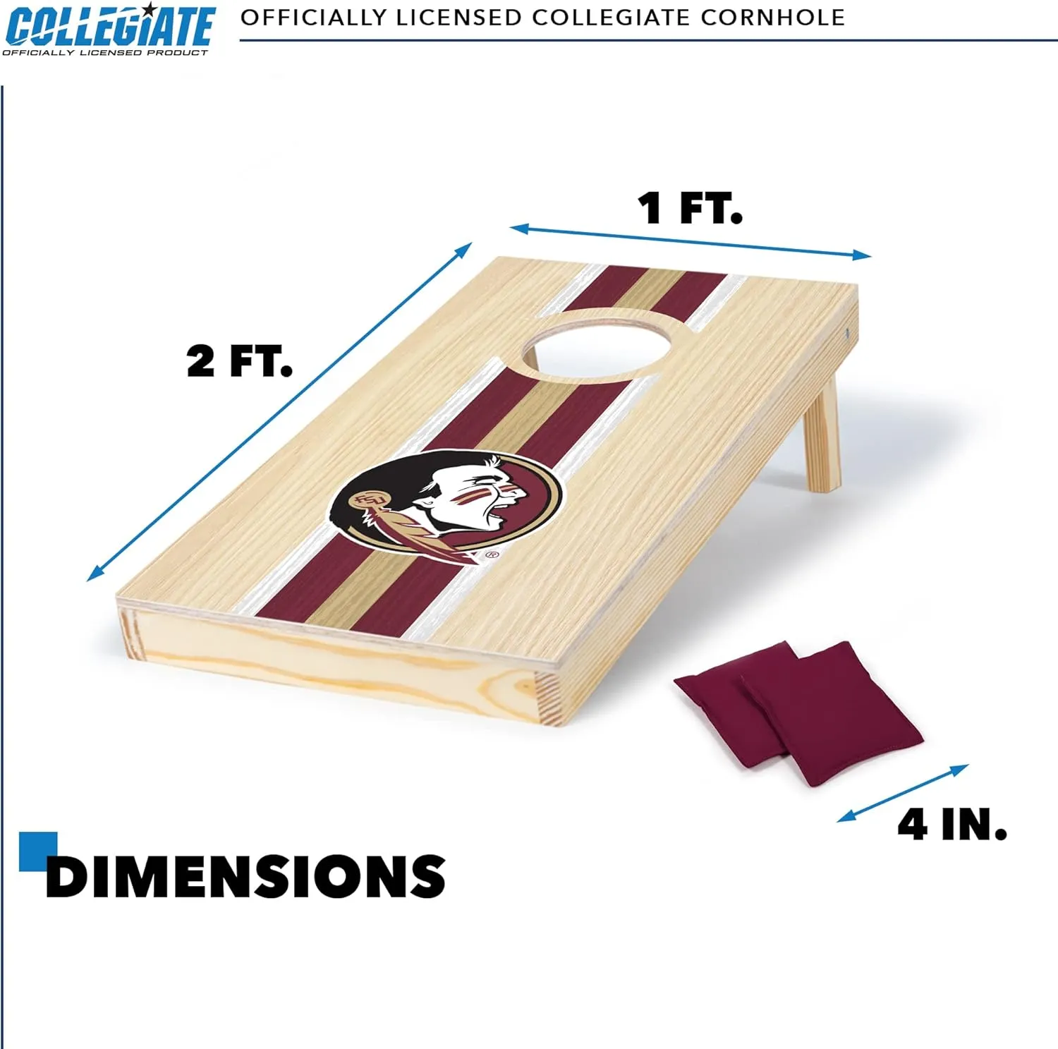 Wild Sports College Portable Size 1' x 2' Solid Wood Cornhole Set with Direct Print HD Team Graphics – Travel Size