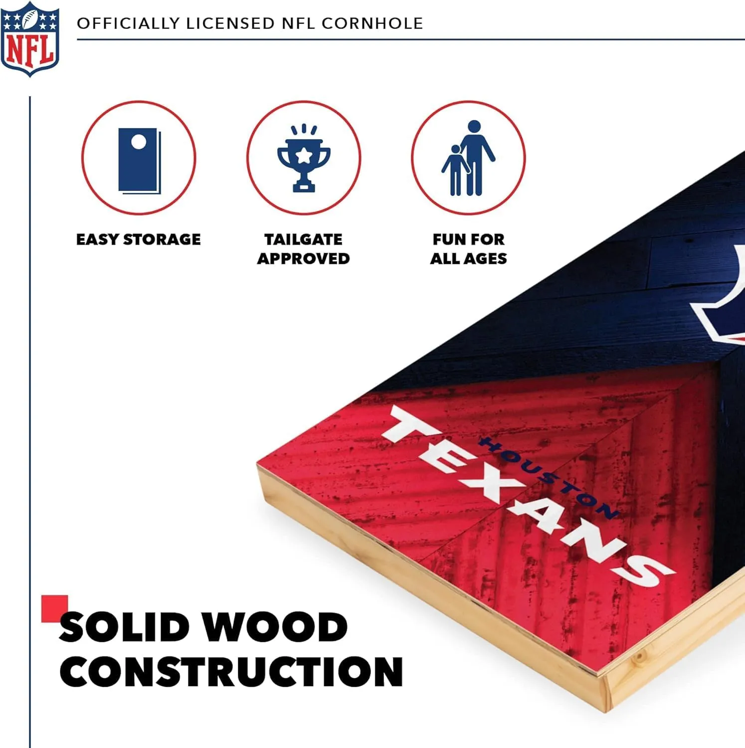 Wild Sports NFL Football 2' x 4' Regulation Size Solid Wood Cornhole Set with Direct Print HD Team Graphics Great Gift for Any Football Fan! Bean Bag Toss Family Outdoor Game