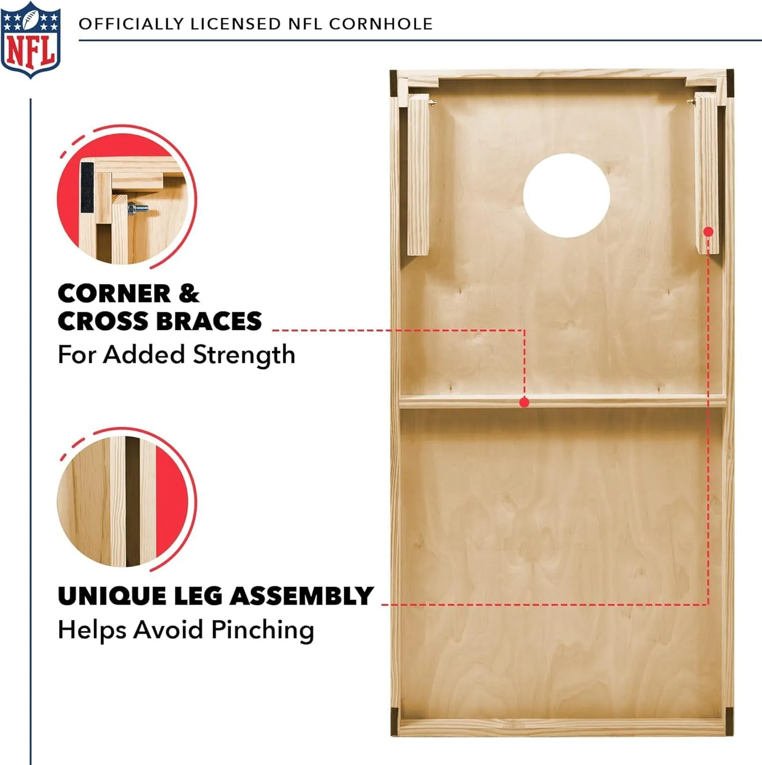 Wild Sports NFL Football 2' x 4' Regulation Size Solid Wood Cornhole Set with Direct Print HD Team Graphics Great Gift for Any Football Fan! Bean Bag Toss Family Outdoor Game