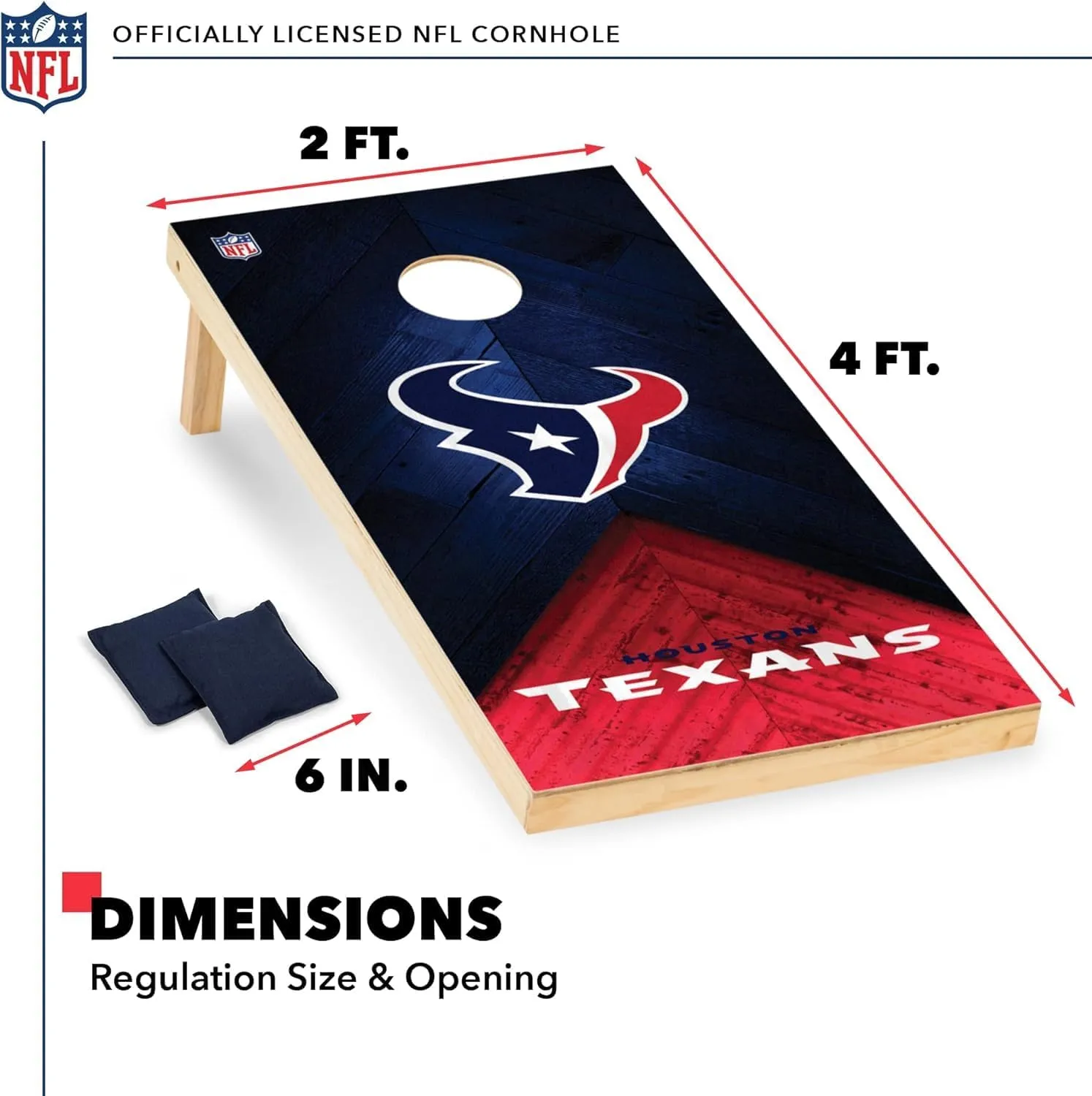 Wild Sports NFL Football 2' x 4' Regulation Size Solid Wood Cornhole Set with Direct Print HD Team Graphics Great Gift for Any Football Fan! Bean Bag Toss Family Outdoor Game