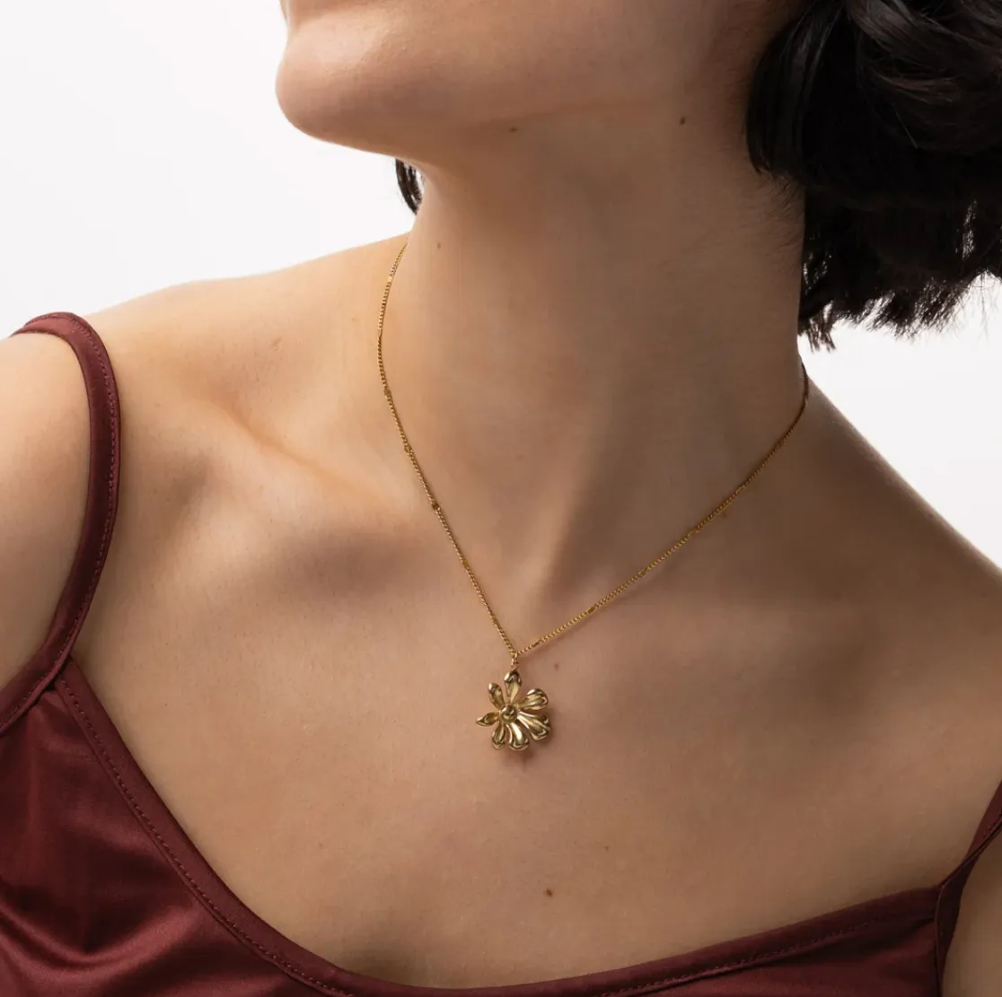 Winry Irregular Dangling Flower Necklace Stainless Steel