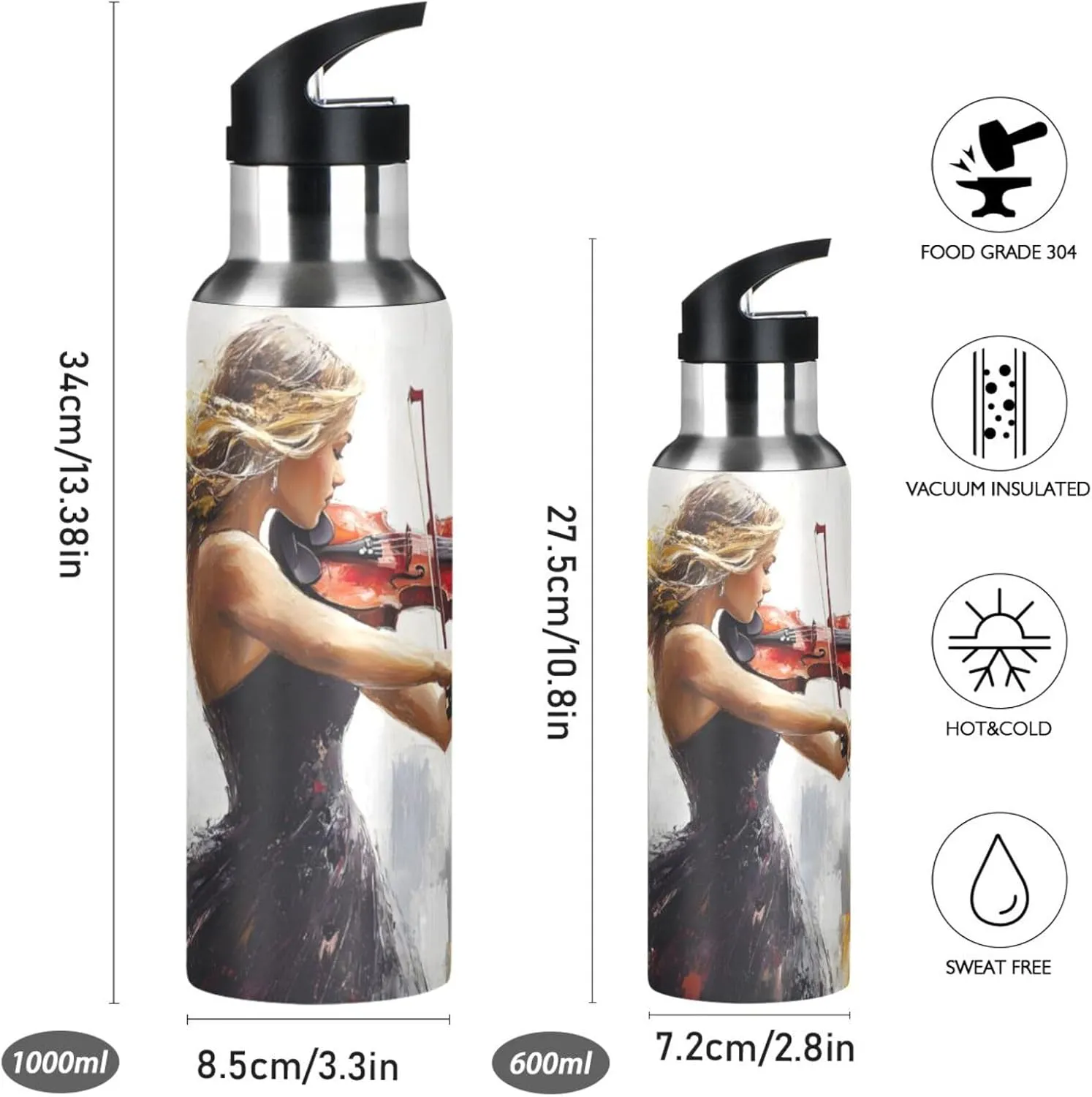 Woman Beautiful Print Sports Bottle with Straw and Carry Loop for Gym, Camping, Workout, and Outdoors，Insulated Water Bottle Jug for All Day Hydration 20 OZ
