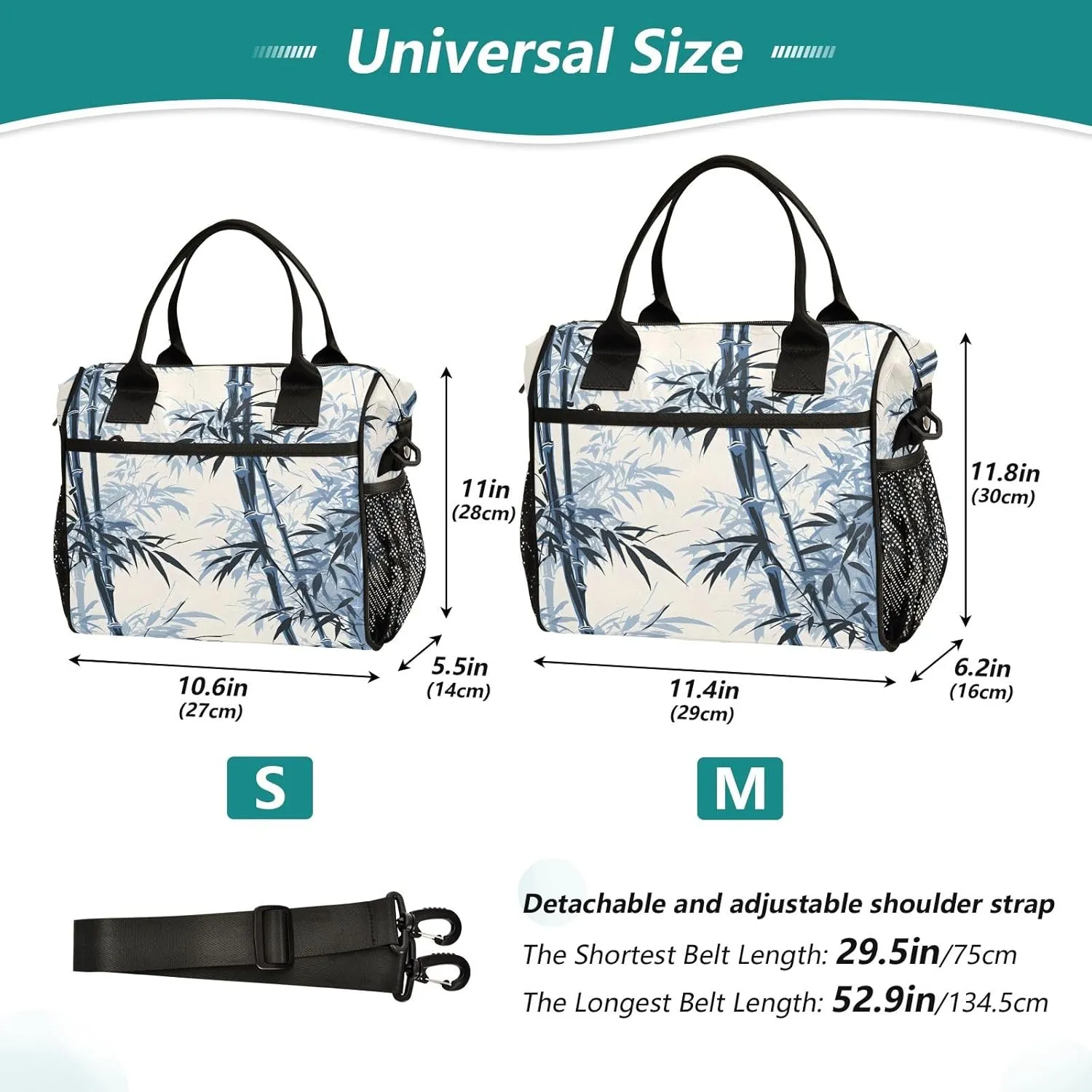 Women Cooler Bags Lunch Bag Reusable Insulated Lunch Bags Bamboo Chinese Crossbody with Shoulder Strap Adults S