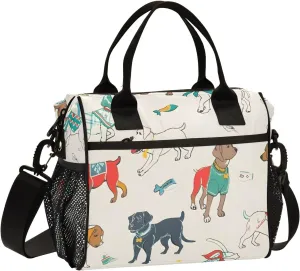 Women Cooler Bags Lunch Bag Reusable Insulated Lunch Bags Dog Sketch Crossbody with Shoulder Strap Adults S
