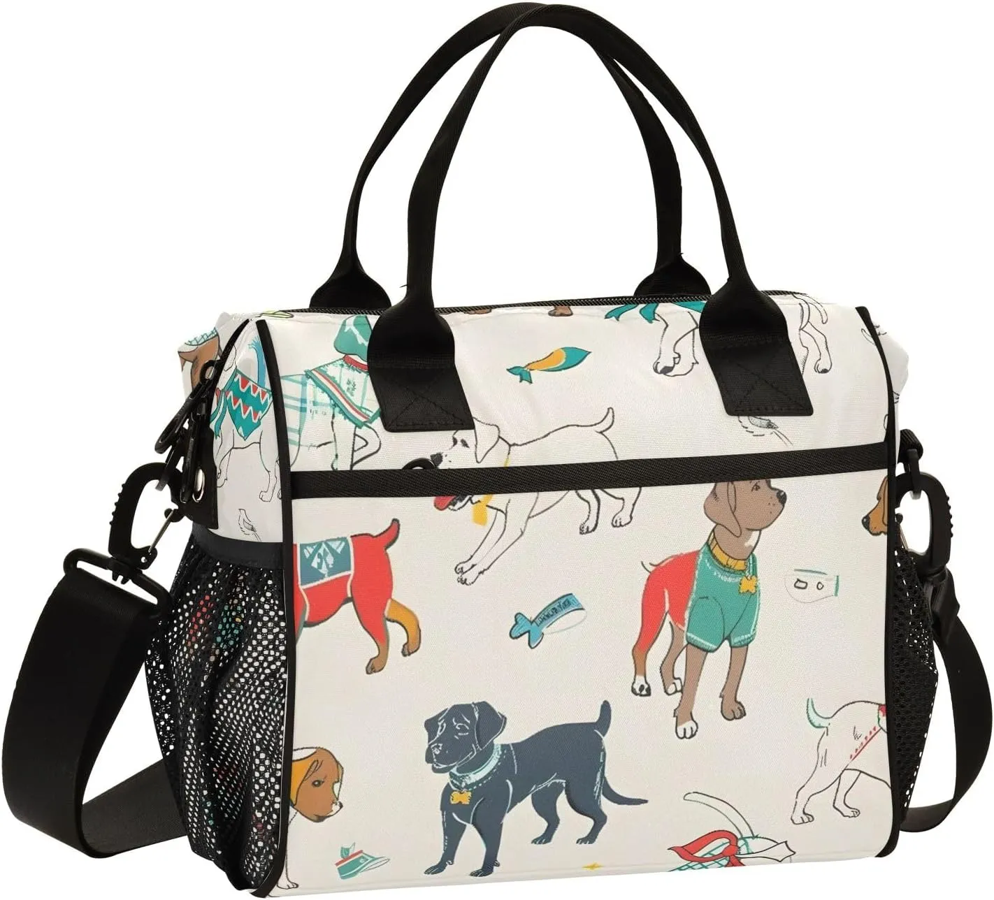 Women Cooler Bags Lunch Bag Reusable Insulated Lunch Bags Dog Sketch Crossbody with Shoulder Strap Adults S