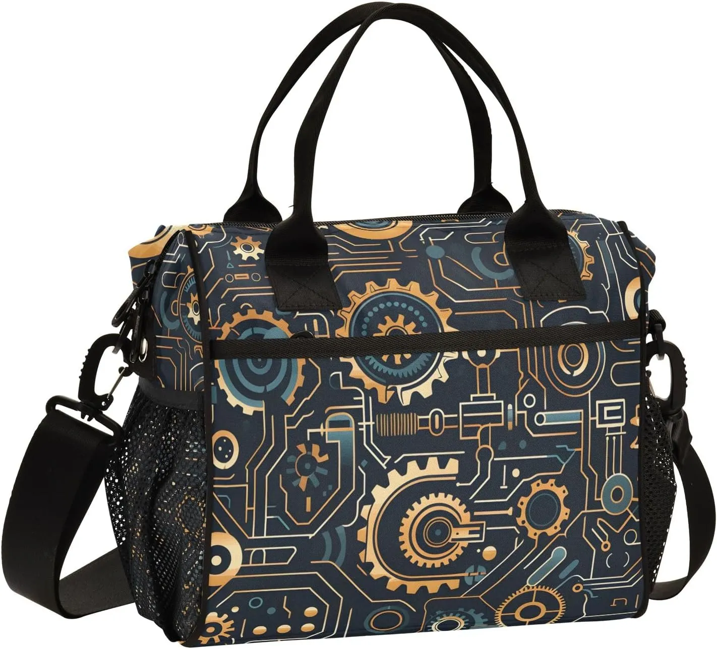 Women Cooler Bags Lunch Bag Reusable Insulated Lunch Bags Machinery Pattern Crossbody with Shoulder Strap Adults S