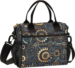 Women Cooler Bags Lunch Bag Reusable Insulated Lunch Bags Machinery Pattern Crossbody with Shoulder Strap Adults S