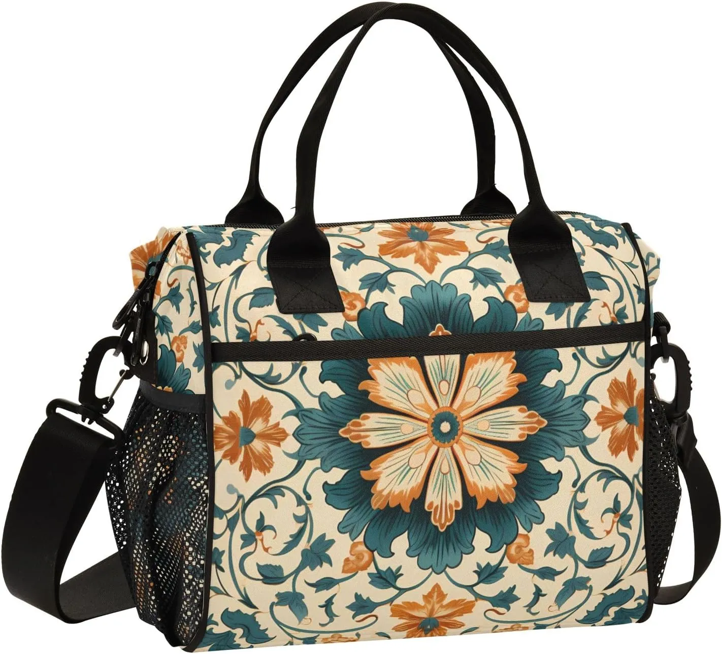 Women Cooler Bags Lunch Bag Reusable Insulated Lunch Bags Oriental Pattern Crossbody with Shoulder Strap Adults S