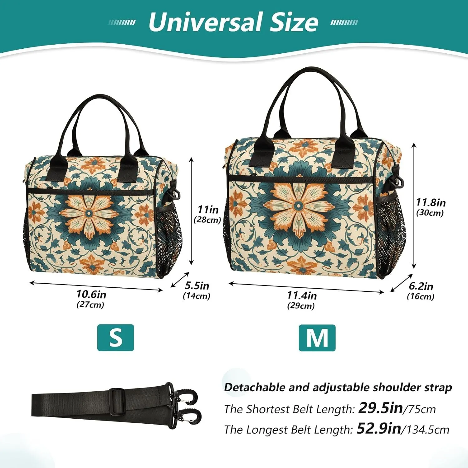 Women Cooler Bags Lunch Bag Reusable Insulated Lunch Bags Oriental Pattern Crossbody with Shoulder Strap Adults S