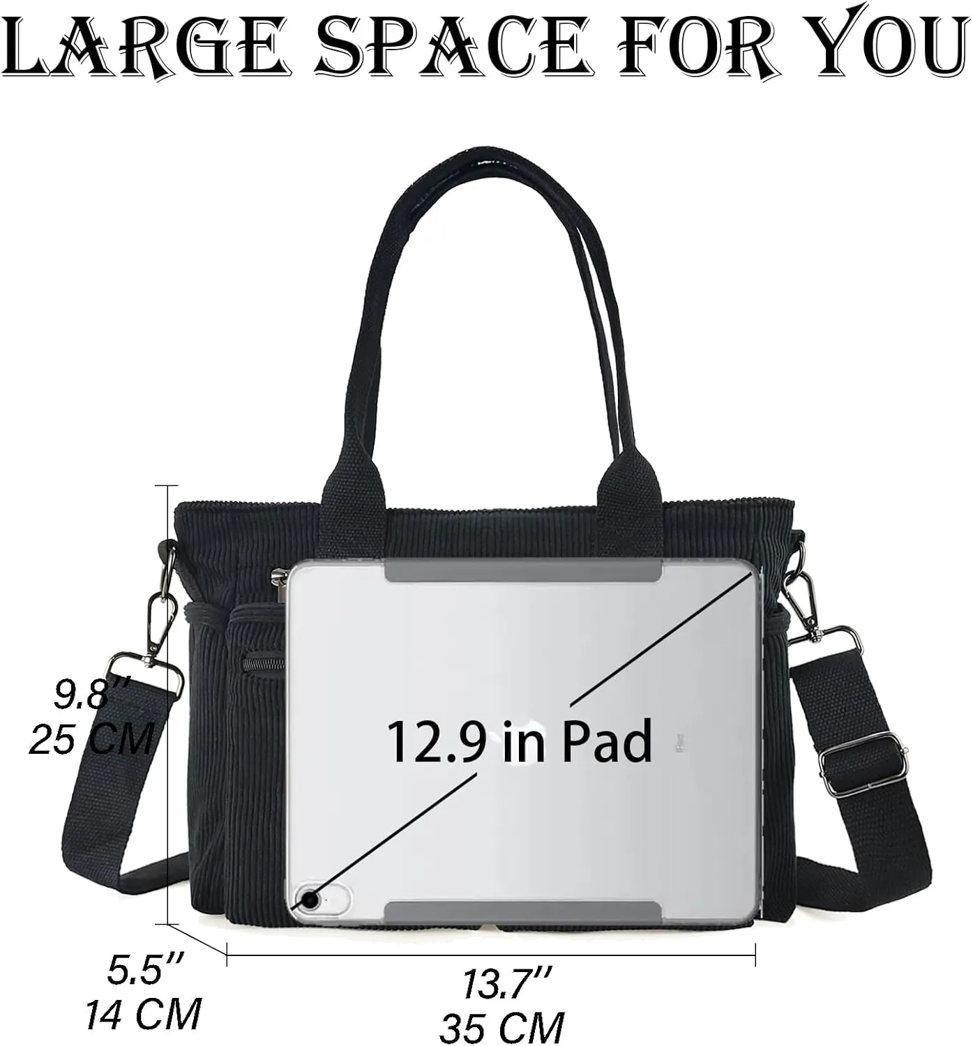 Womens Casual Corduroy Tote Bags with Multiple Pockets Hobo Crossbody Bag Travel Shoulder Bags Cute Purse Handbag