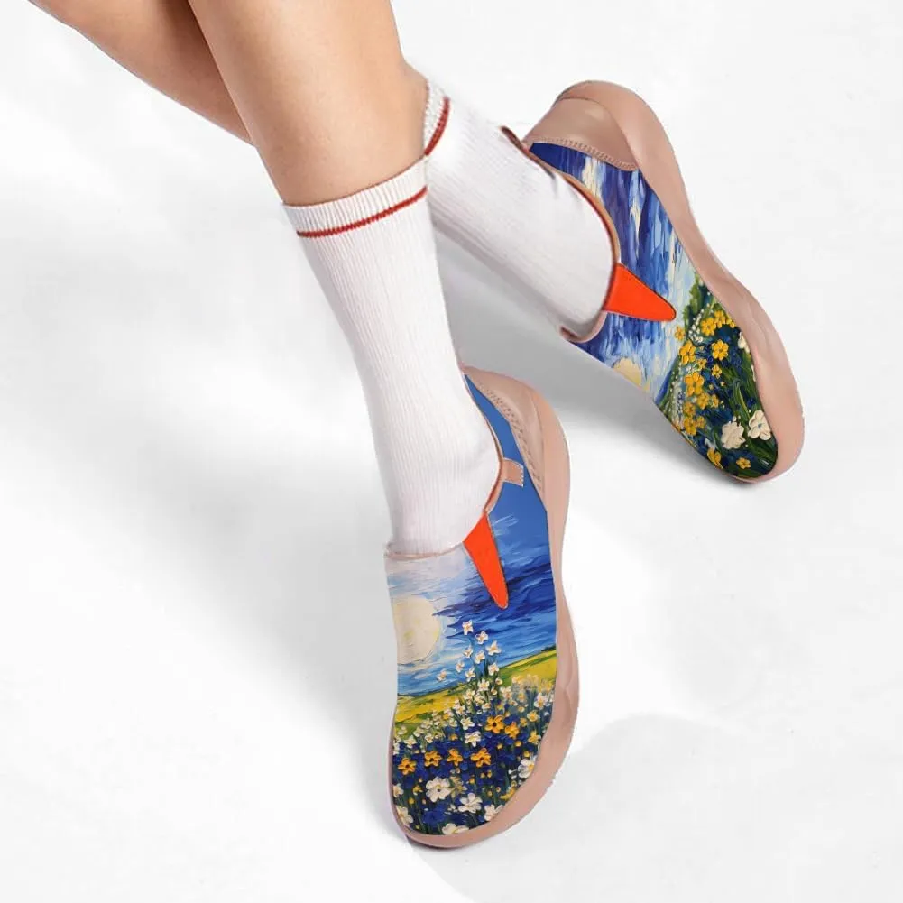 Women's Leather Shoes Slip On Flower Loafers Painted Travel Shoes Chinoiserie Art Fashion Sneaker