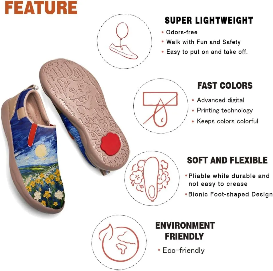 Women's Leather Shoes Slip On Flower Loafers Painted Travel Shoes Chinoiserie Art Fashion Sneaker