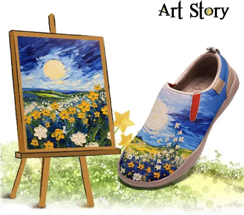 Women's Leather Shoes Slip On Flower Loafers Painted Travel Shoes Chinoiserie Art Fashion Sneaker