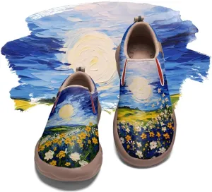 Women's Leather Shoes Slip On Flower Loafers Painted Travel Shoes Chinoiserie Art Fashion Sneaker