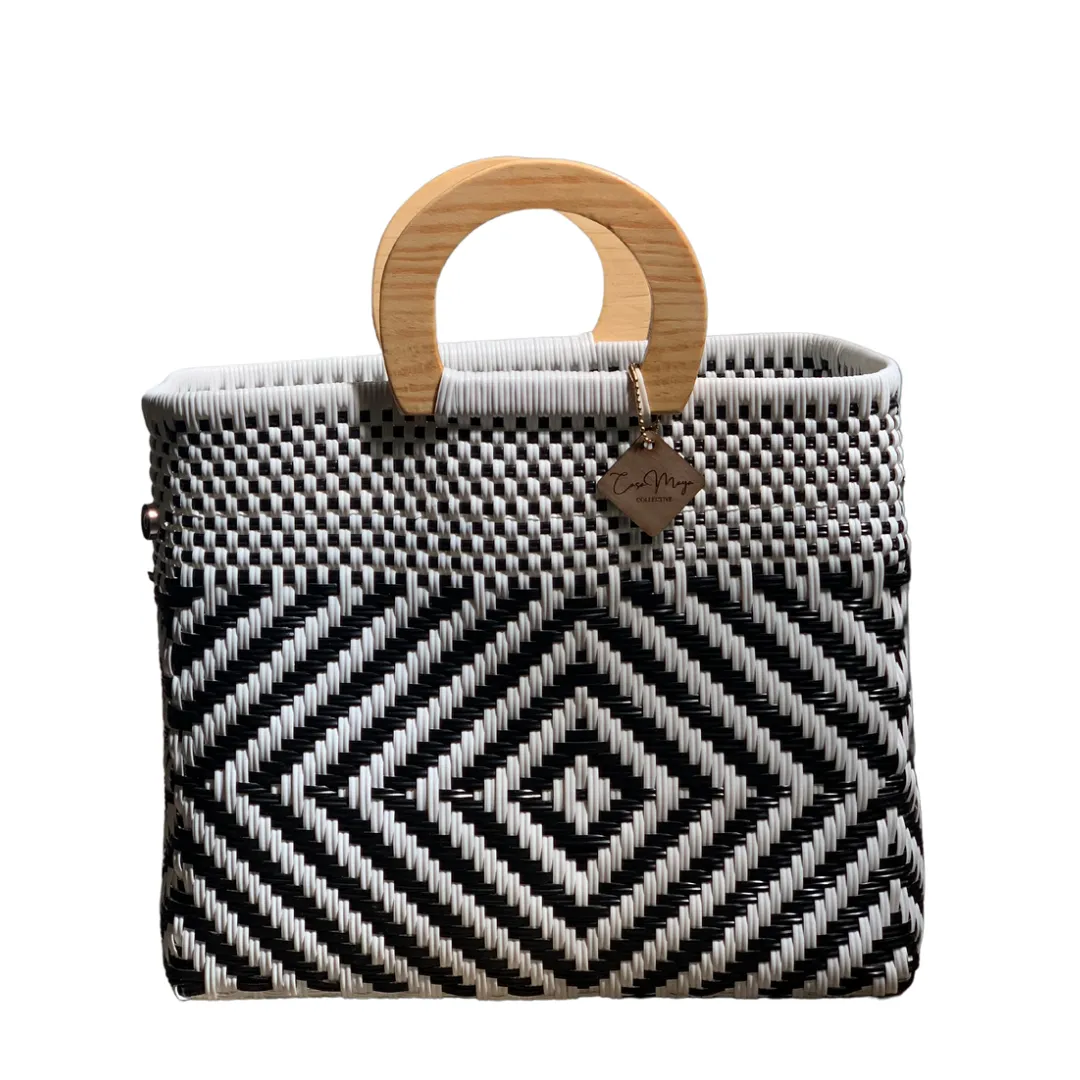 Wooden Handle Tote - B   W Frida