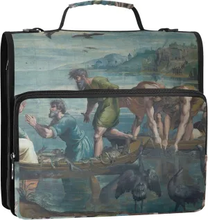 Work Zip up Binder Organizer 1 1/2 Inch Binders 3 Ring Raphael Miraculous Draught Fishes Multi Pockets Large Portfolio Folder School Binders Bag with Shoulder Strap