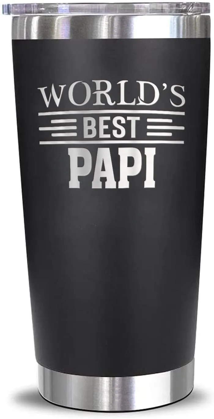 World's Best Papi Tumbler - Best Papi Laser Engraved - Papi Mug - Father's Day Gift - Birthday Gift For Papi - Papi Coffee Mug - Stainless Steel Travel Tumbler 20Oz, Black