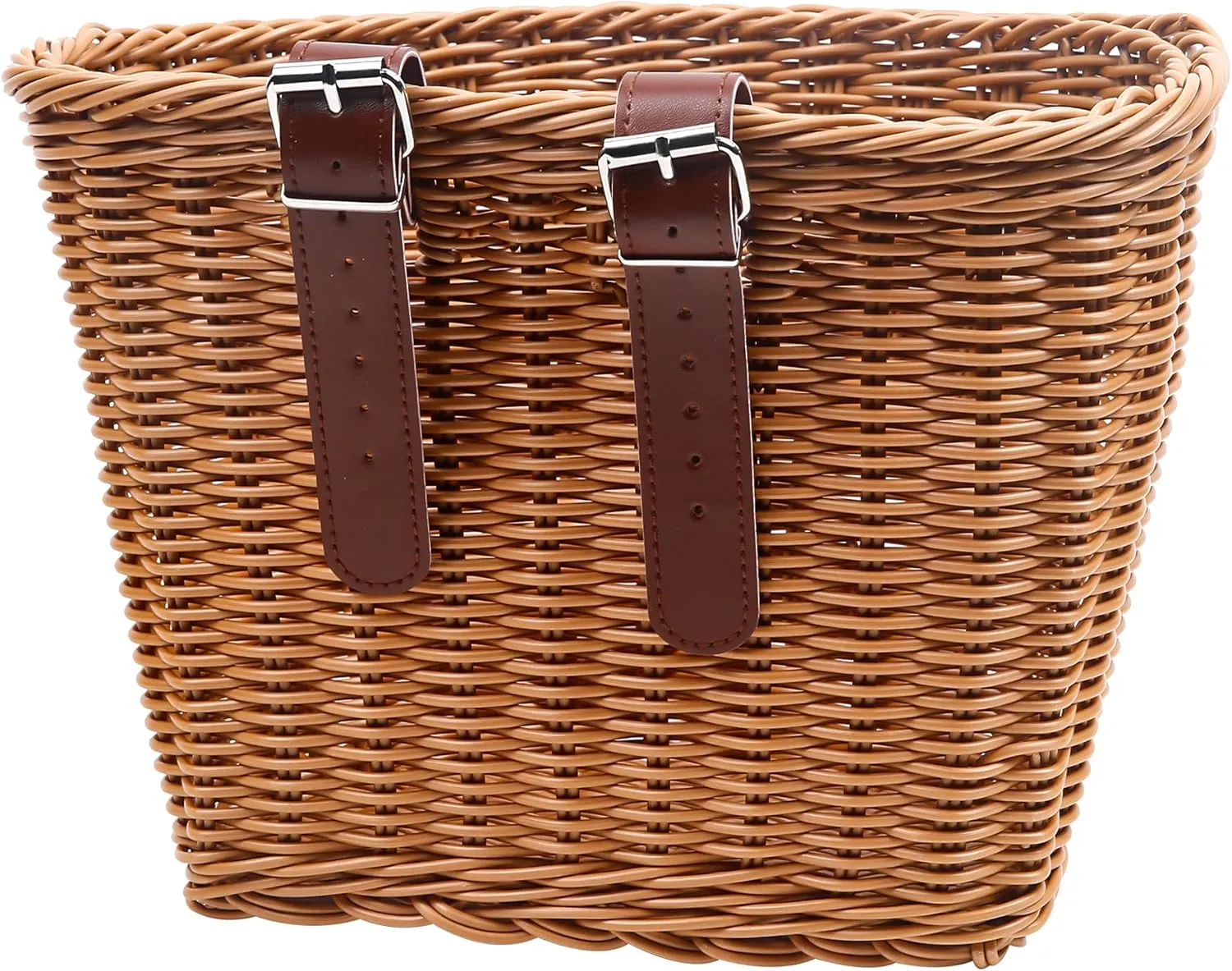 Woven Plastic Bike Baskets- Front D-Shaped Bike Bicycle Basket | Handlebar Storage Container with 2 Adjustable Leather Straps