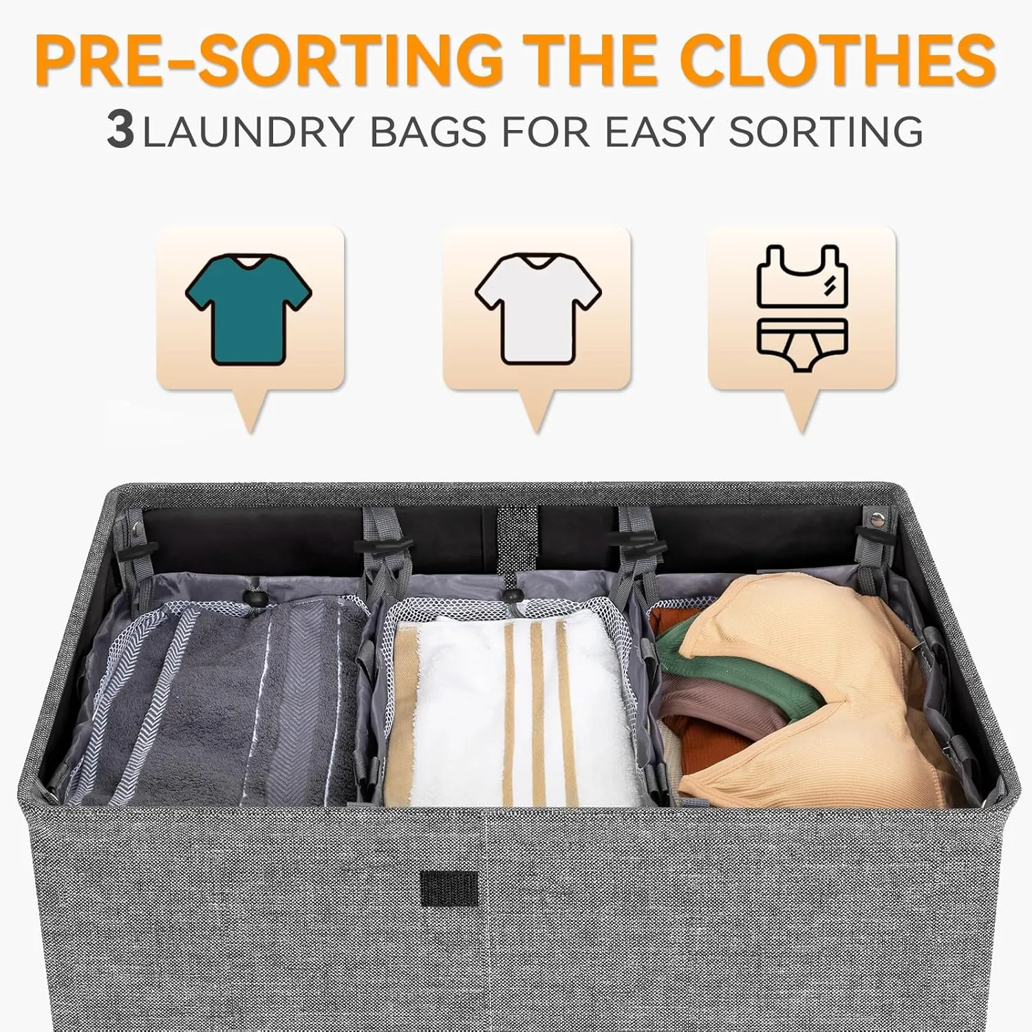 WOWLIVE Laundry Hamper with Lid,180L Large Laundry Basket 3 Section with Removable Washing Bags,Collapsible Waterproof Dirty Clothes Hamper for Laundry Room Bathroom Dorm,Gray