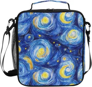 Wudan Blue Starry Night Oil Painting Insulated Kids Bags Crossbody Man Food Bag for Kitchen University