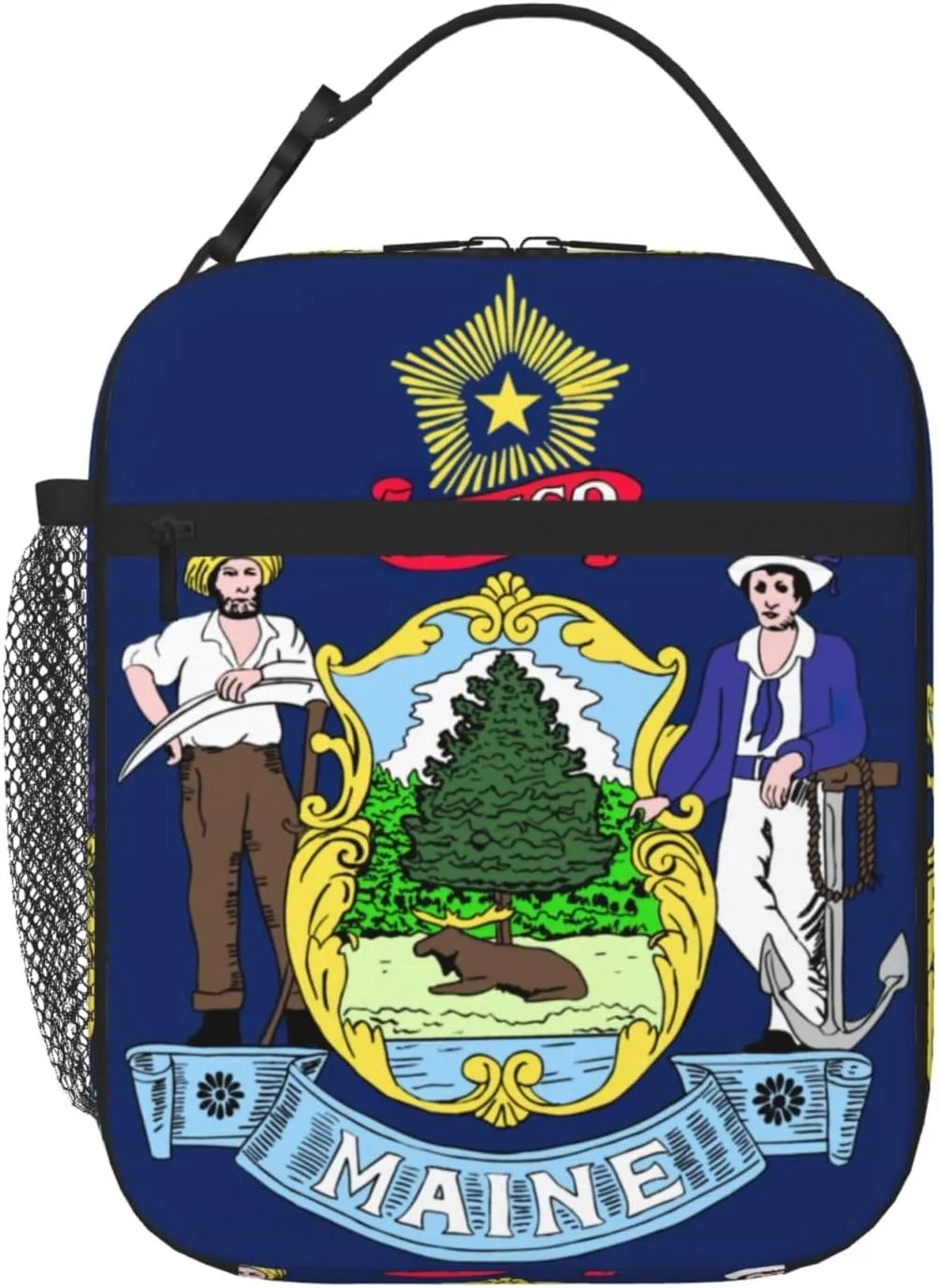 WURTON Maine State Flag Print Travel Cooler Lunch Bag â€“ Versatile Adults Insulated Lunch Box Tote, Women Men
