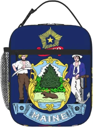 WURTON Maine State Flag Print Travel Cooler Lunch Bag â€“ Versatile Adults Insulated Lunch Box Tote, Women Men