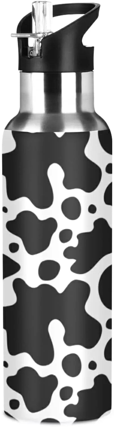 Wusikd Cow Skin Sport Water Bottle with Straw Lid Double Wall Thermos Bottle Vacuum Insulated Flask Stainless Steel Water Bottle for Gym Outdoor 20 OZ