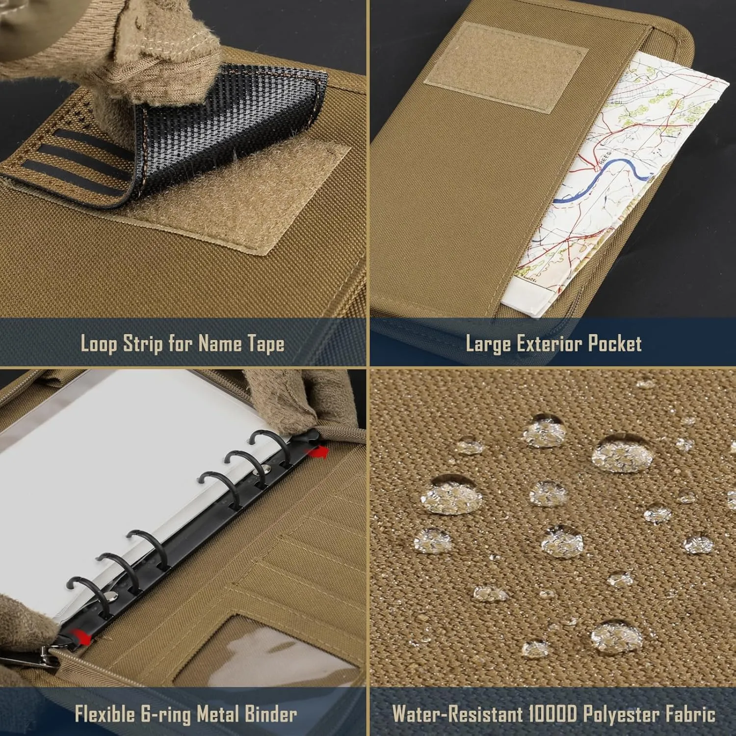 WYNEX Tactical Notebook Padfolio Ring Binders with 45 Sheets,Army Military Notebook Tactical Portfolio Binder with Zipper for Tactical Gear and Organizer, Refillable 6-Ring Binder(5.5'' x 8.5'')