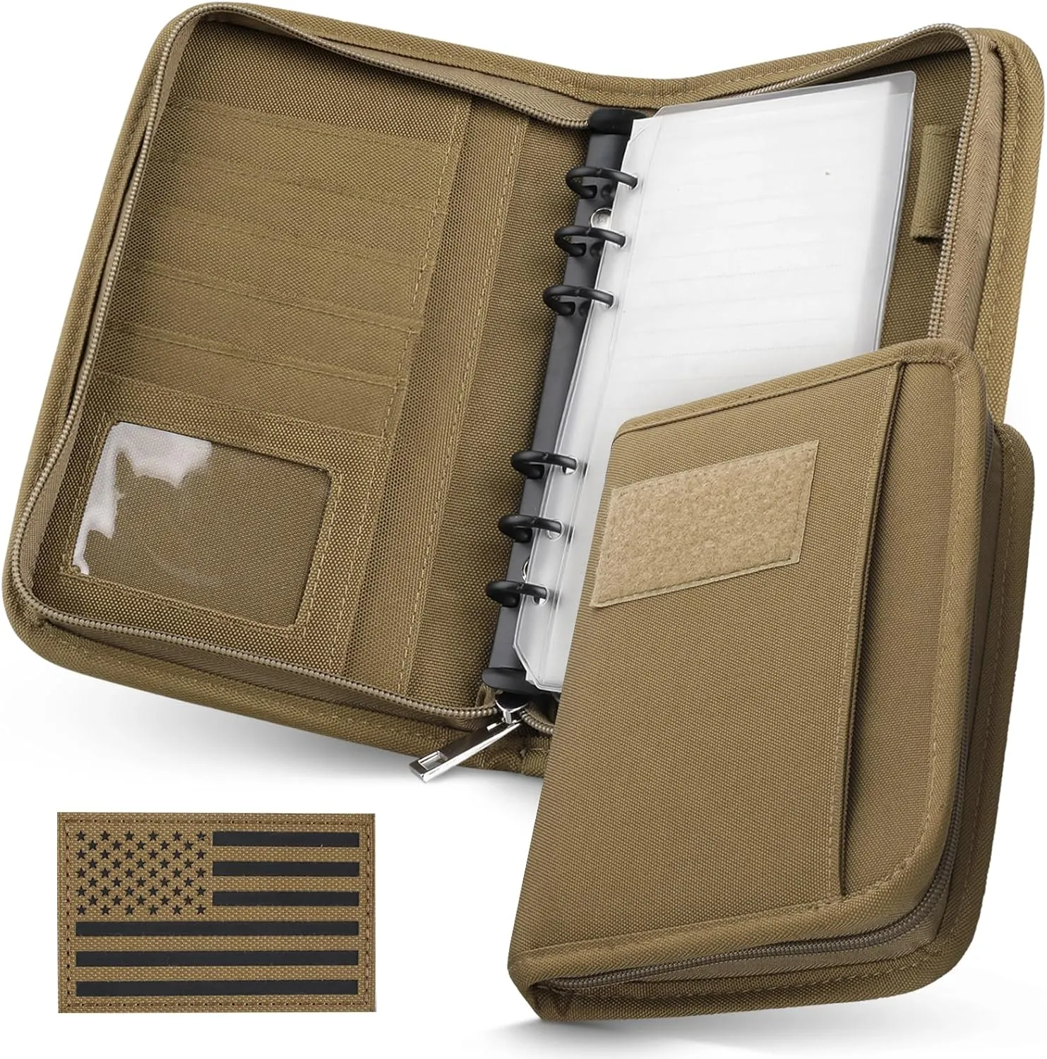WYNEX Tactical Notebook Padfolio Ring Binders with 45 Sheets,Army Military Notebook Tactical Portfolio Binder with Zipper for Tactical Gear and Organizer, Refillable 6-Ring Binder(5.5'' x 8.5'')