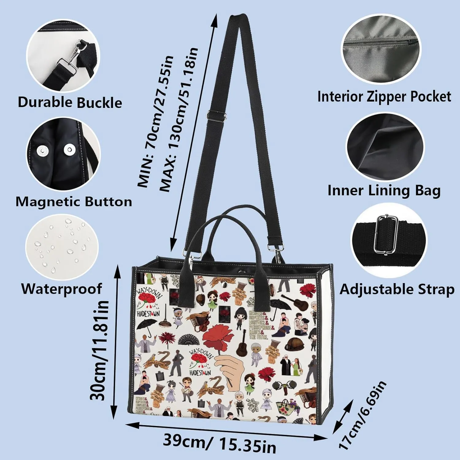 WZMPA Flower Musical Tote Bag Theatre Inspired Gift Way Down Shoulder Bag Flower Drama Merch (Way Down BG)