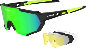X-TIGER Polarized Sports Sunglasses with 5 Interchangeable Lenses,Mens Womens Cycling Bike Glasses,Baseball Running Fishing