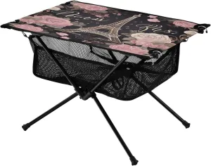 xigua Romantic Eiffel Tower Folding Camping Table,Portable Camp Table with Carry Bag Beach Table Folding Table for Picnic, Camp,Party,Travel310