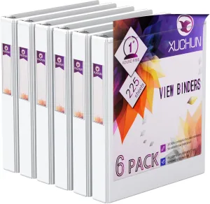 XUCHUN 1 Inch 3 Ring Binders,with Two Interior Pockets,1" Binder Holds US Letter Size 8.5'' x 11'' Paper,White Binder for Office/School,6 Pack White Binders