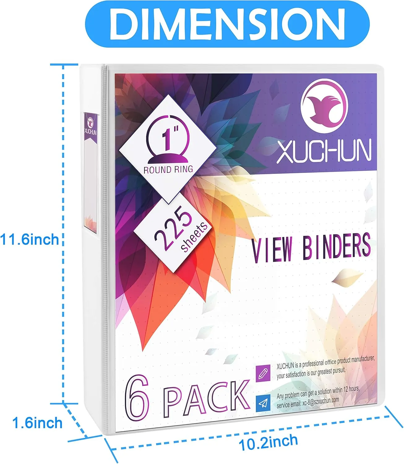 XUCHUN 1 Inch 3 Ring Binders,with Two Interior Pockets,1" Binder Holds US Letter Size 8.5'' x 11'' Paper,White Binder for Office/School,6 Pack White Binders