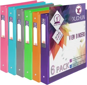 XUCHUN 3 Ring Binders 1 Inch,Clear View Binder with 2 Pockets, Holds 225 Sheets 8.5x11 Inches Paper, Customizable Cover & Spine, Large Capacity Binders for Office, School, Home, Business 6 Pack