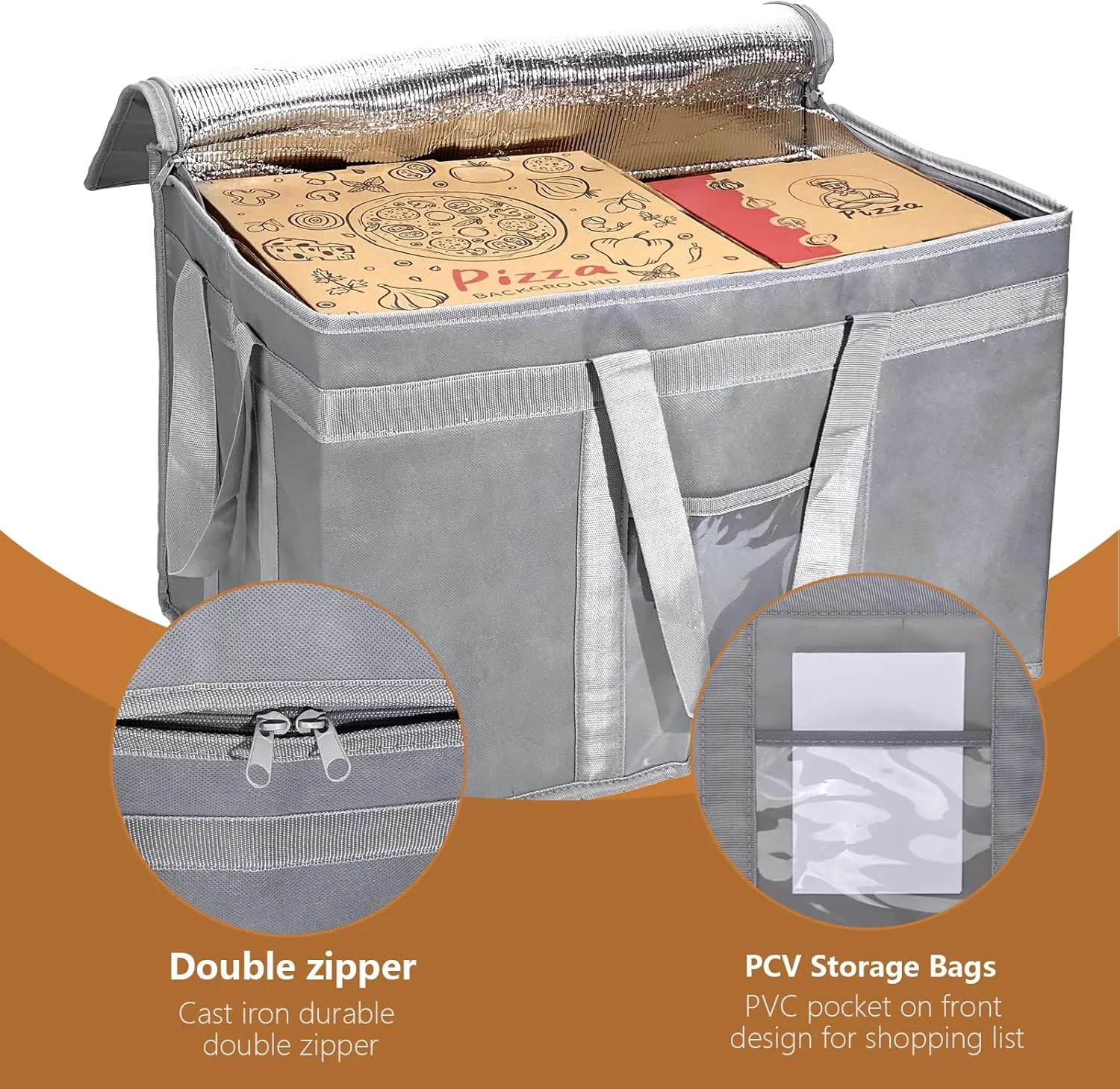 Yalin XXXL Large Insulated Cooler Bag, Styrofoam Cooler of Keep Food Hot or Cold, Reusable Double Zipper Food Delivery Bag for Grocery Shopping, 23" W x 15" H x 14" D