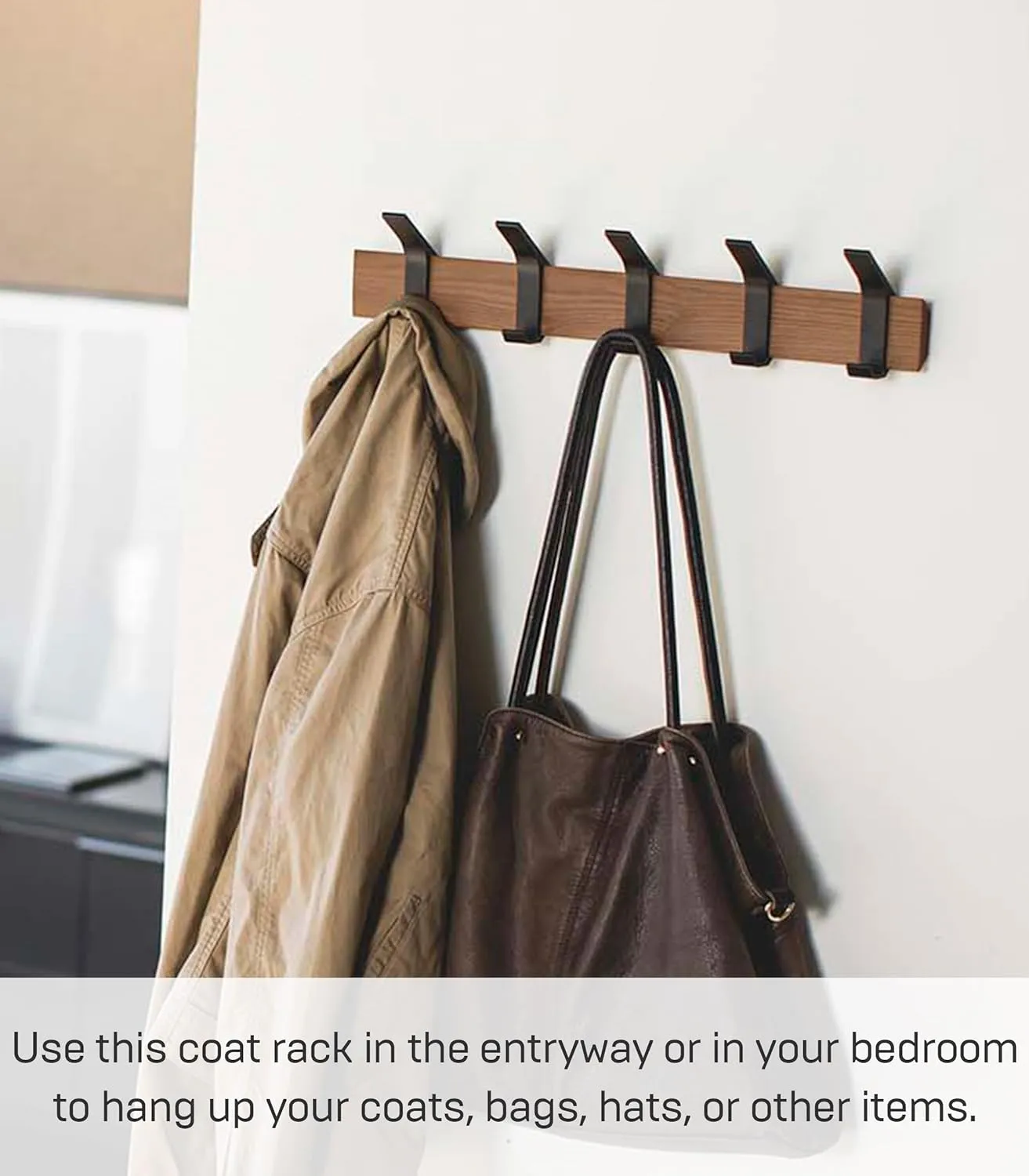 Yamazaki Home Wall-Mounted Coat Hanger Brown Steel   Wood One Size Walnut