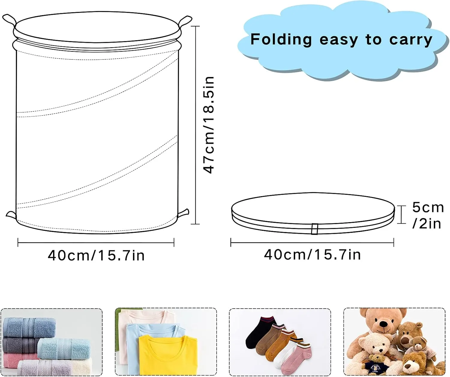 Yellow Dandelion, Daisy Flowers, Blue Cornflower Flower, Wildflower Pop Up Laundry Hamper, Collapsible Dirty Clothes Basket with Zipper Lid, Storage Bag Washing Bin for Room College Dorm Travel