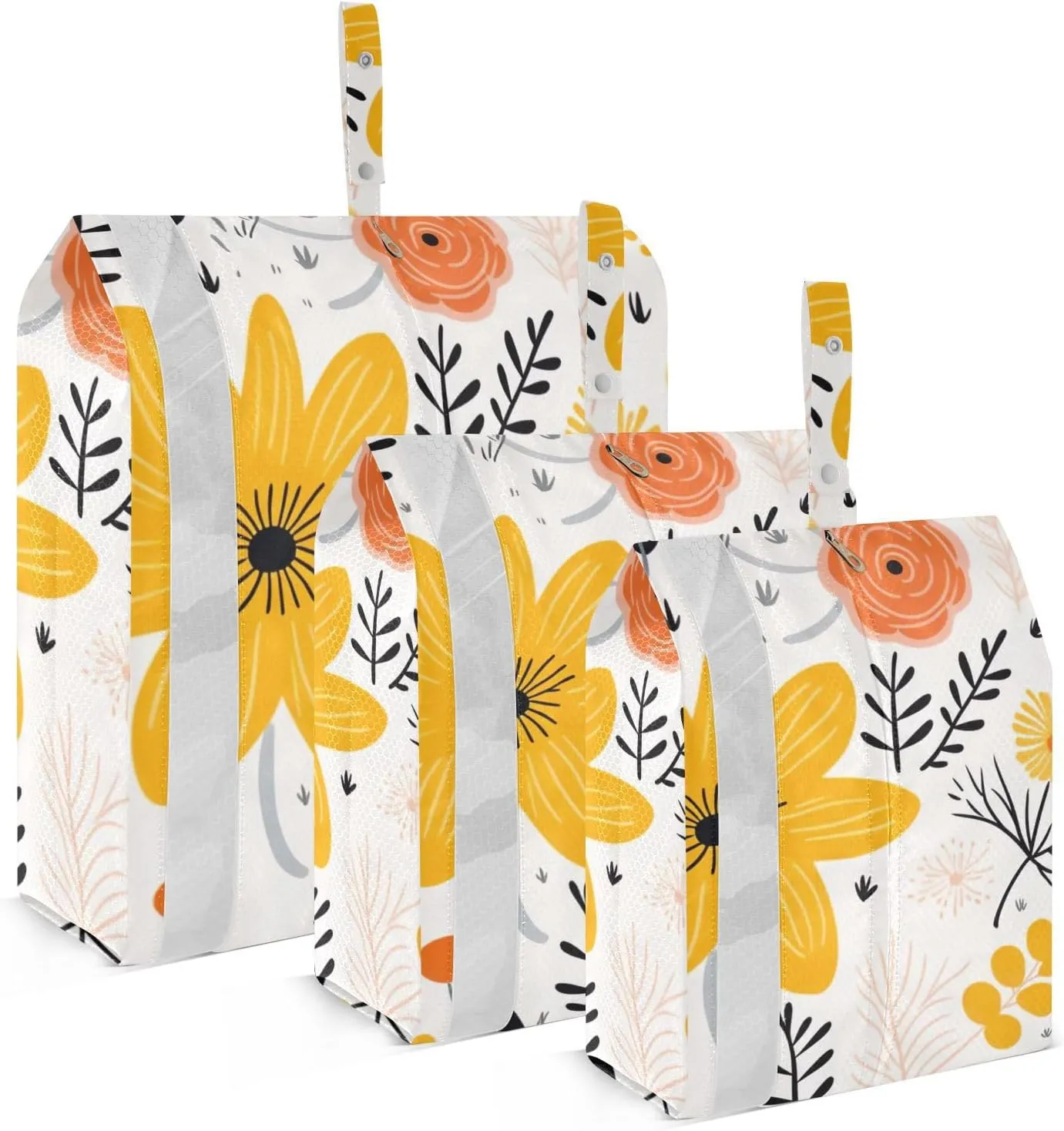Yellow Flower Travel Storage Bag with Lanyard - Portable Lightweight Classified Storage Bag with Zipper, Dust and Waterproof Travel Packing Cube for Suitcase,3 Pieces