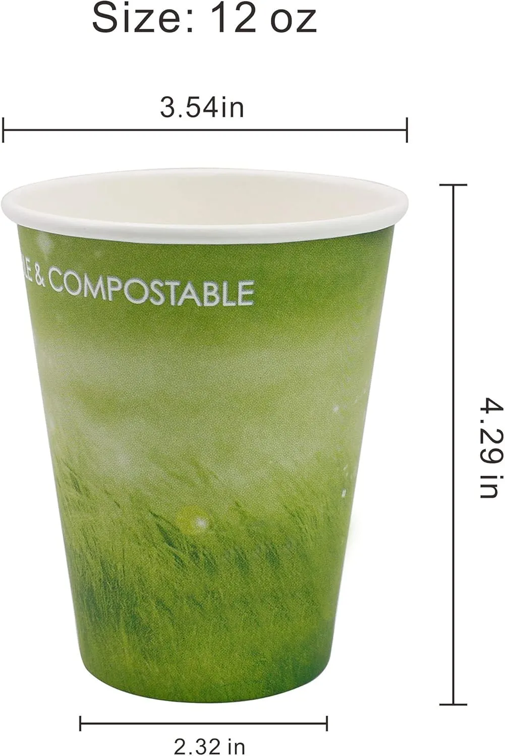 Yes!Fresh Disposable Hot Paper Cup,To Go Hot Cups for Coffee, Hot Liquid, Chocolate, Juice,Suitable for Party, Picnic, Travel, and Events (12 oz, 100 Count,Green)